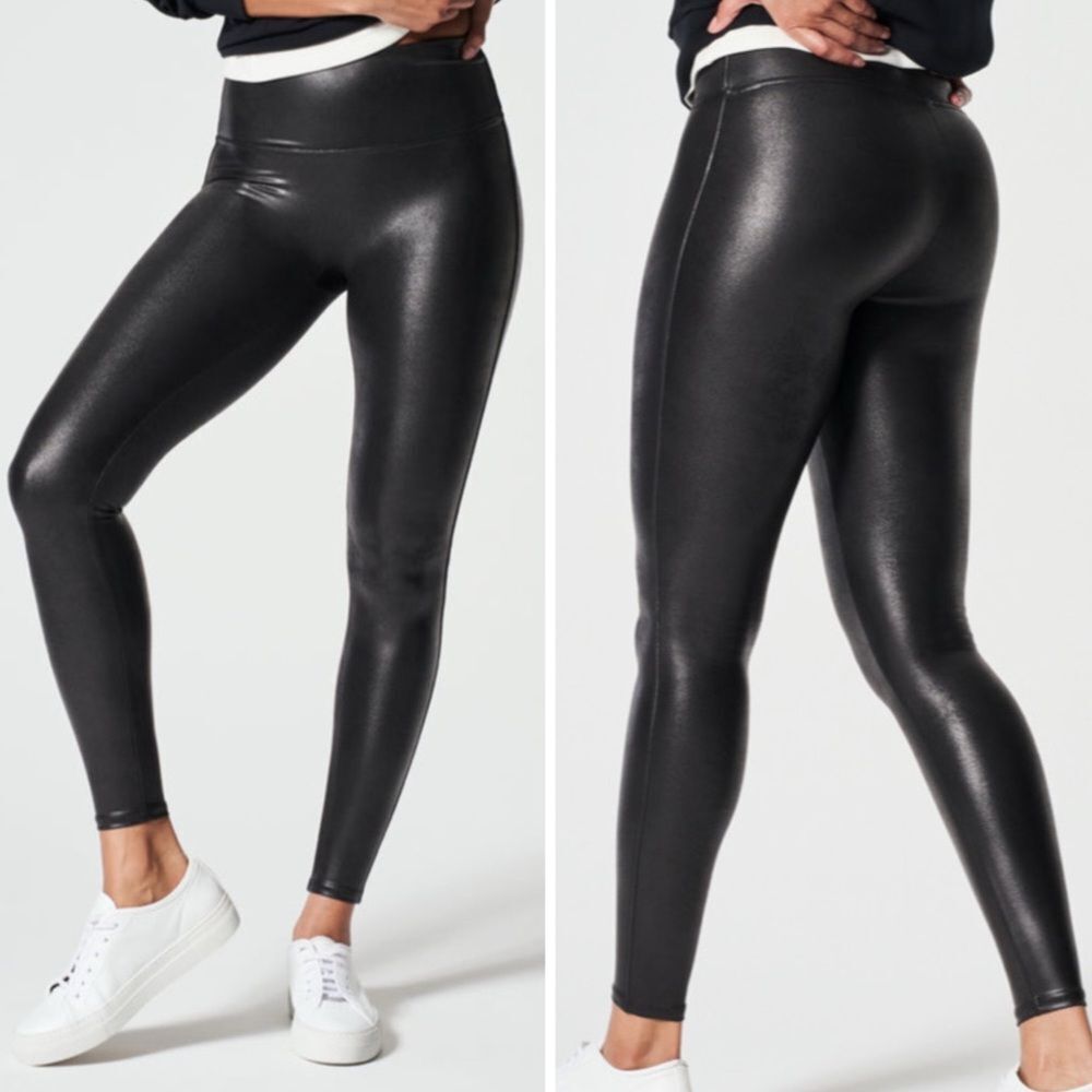 SPANX Womens Black SPANXshape Faux Leather High Waisted Leggings Size Medium